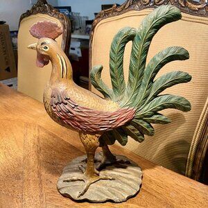 Vintage Farmhouse Hand-Carved Wooden Fighting Rooster 11” Tall Hand-Painted